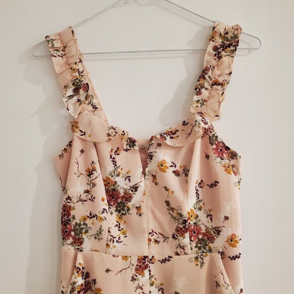 ALI & JAY Floral Midi Dress Ruffles Pockets Front Slit Keyhold Neck Wide Straps - Picture 6 of 9